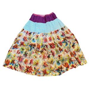 HP Jean Paul Gaultier Junior Tiered Cotton Maxi Skirt Mixed Floral Striped